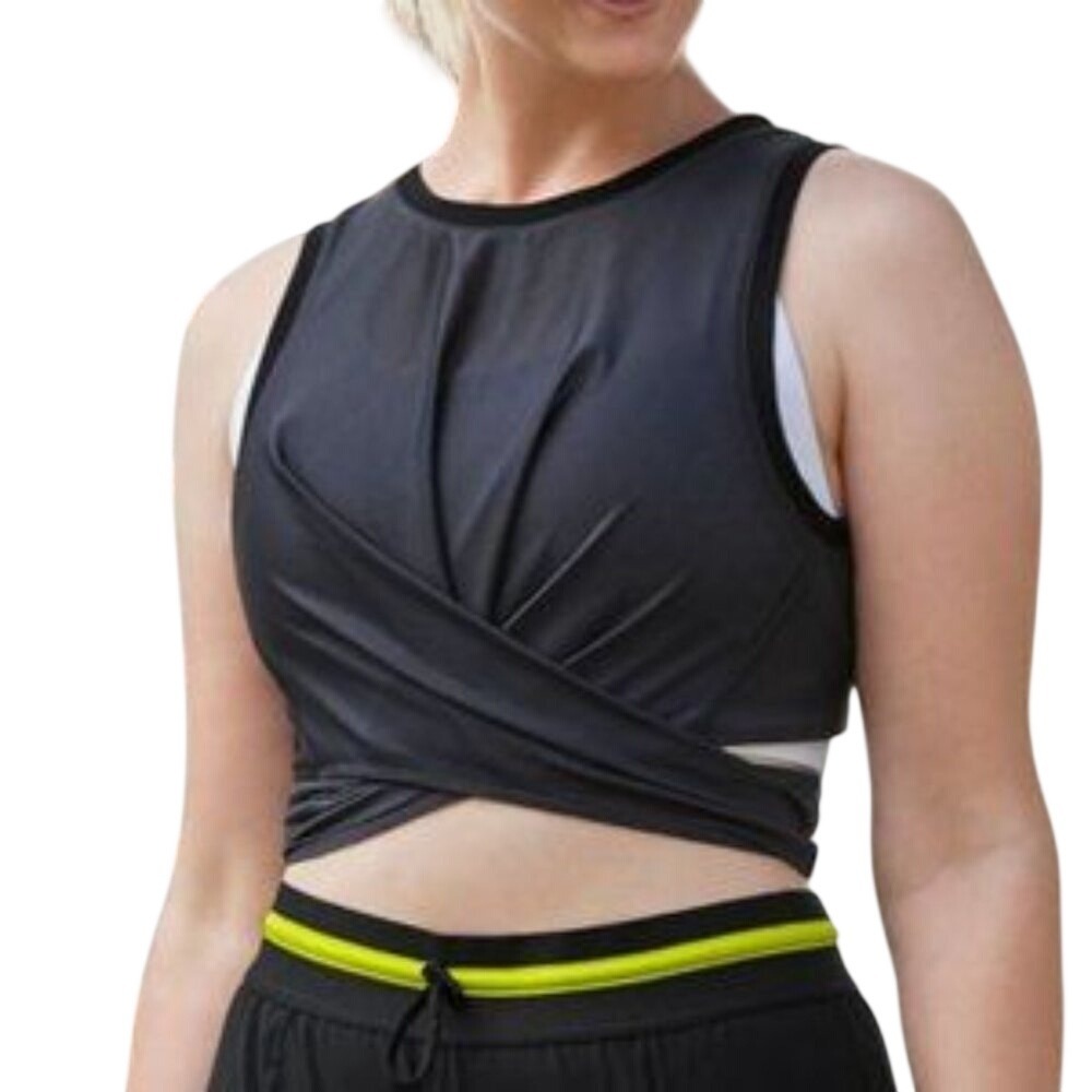 Mesh‎ Wrap Crop Top Black Tie Back Athleisure Gymwear Yoga Pilates
